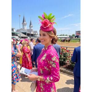 Custom Handmade Fuschia Lime Green Kentucky Derby Hat Fascinator Satin Headband